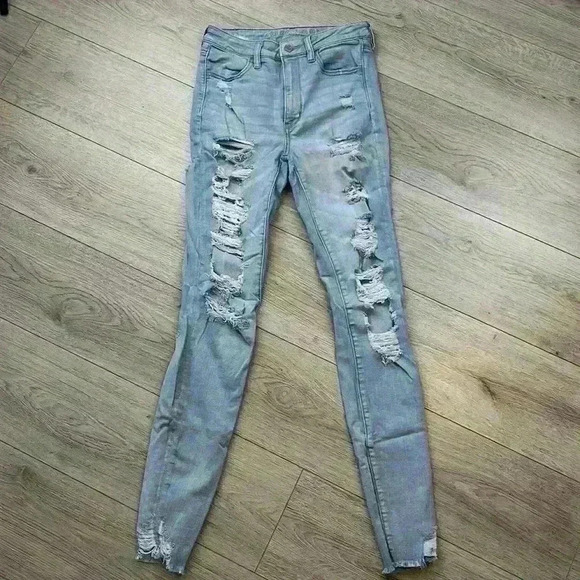 American Eagle Distressed Super High Rise Jegging Size 6 X-Long - Picture 2 of 12